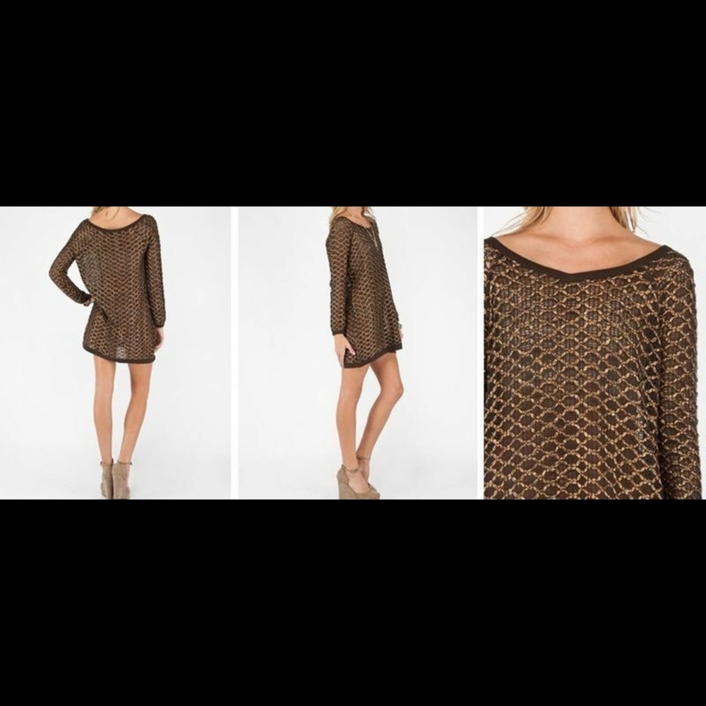 NWT Free People Joan New Romantics knit tunic dress sweater copper thread S